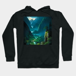 Overlook of a Lush, Misty, Green Temperate Rainforest Canyon Hoodie